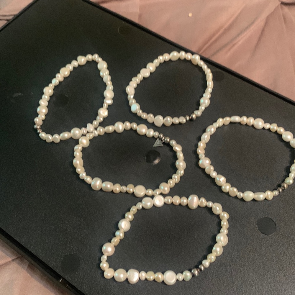 Set of five Silpada freshwater pearl stretch bracelets